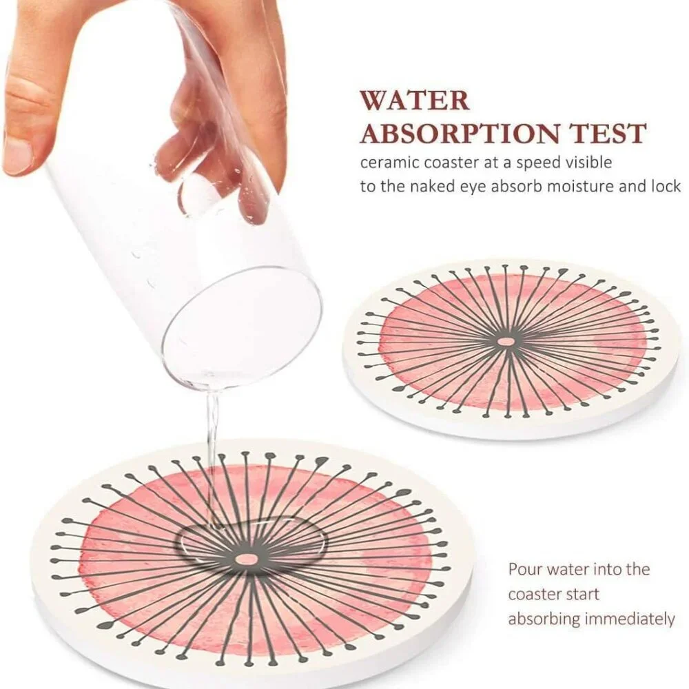 Coaster for Drinks Set of 6, Watercolor Doodle Circles Flower Absorbent Round Ce